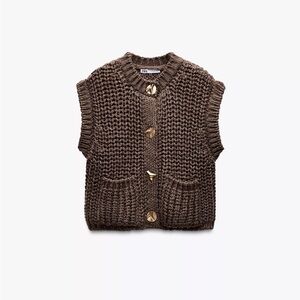 Zara Brown Chunky Knit Vest